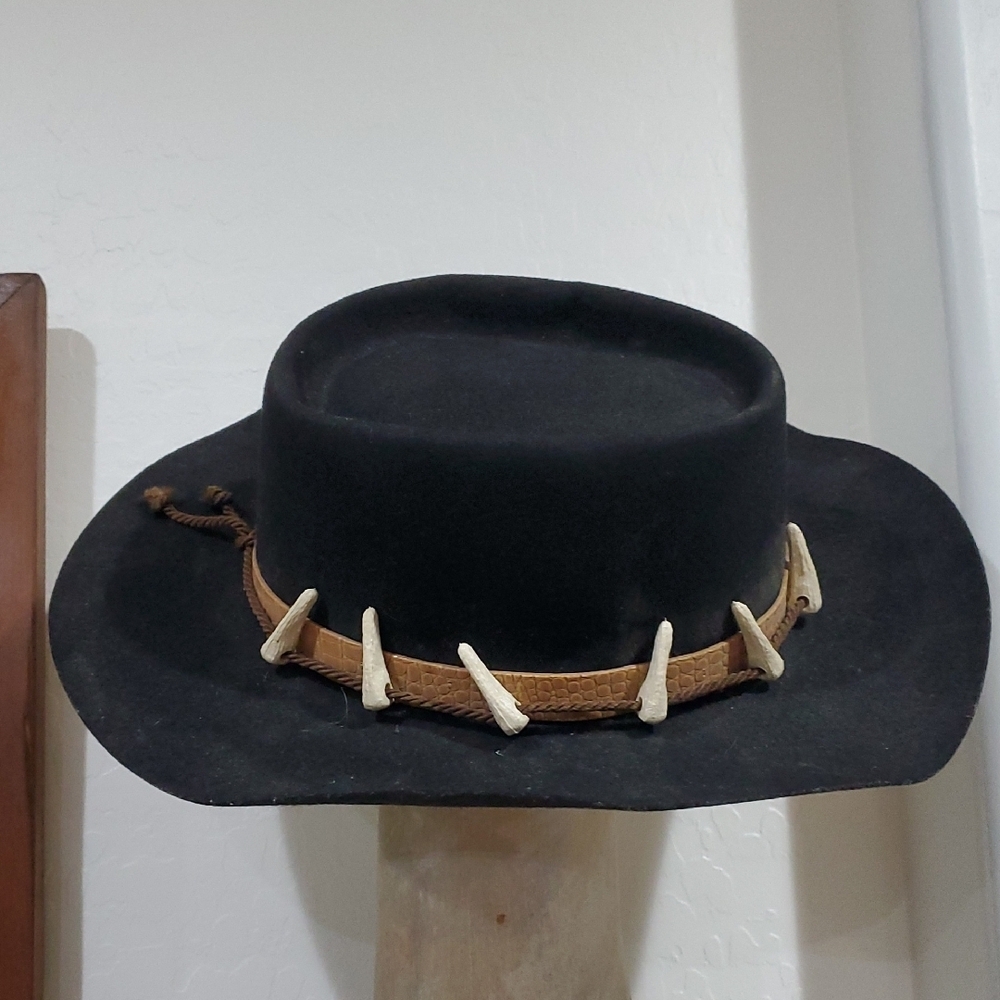 Vintage Black Crocodile Cowboy Hat with Brown Band &Accents Wool Aussie Outback - Picture 4 of 13